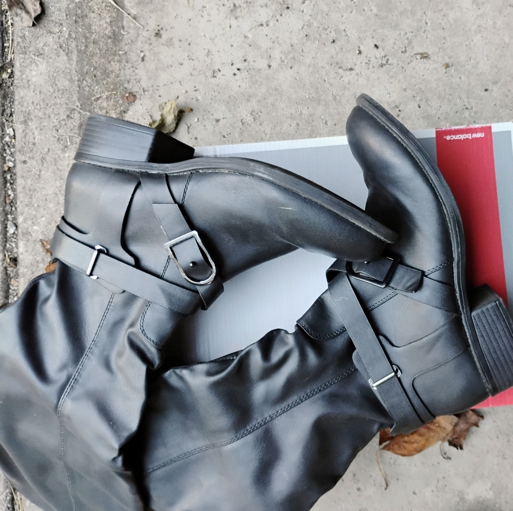 Faux leather knee length boots